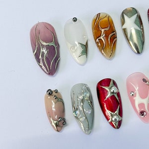 3D Freestyle Almond Goth Press on Nails, Handpainted Luxury Acrylic ...