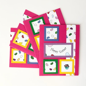 Cartes Joyeuses Pâques – Lot de 4 cartes, motifs colorés et mignons faits main – Voeux de Pâques pour enfants