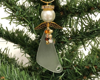 Angel, Cultured Sea Glass Ornament, Christmas Tree Decoration, Sympathy Gift, Memorial Gift, Stocking Stuffer, Hostess Gift, Secret Santa
