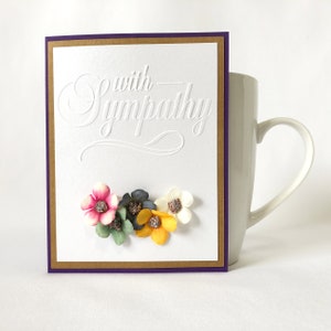 Carte de sympathie faite main - exprimez vos plus sincères condoléances, embellie de fleurs en soie