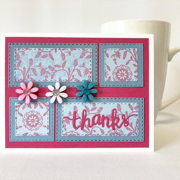 Beautiful Handmade Thank You Greeting Card with Pretty Felt Flowers