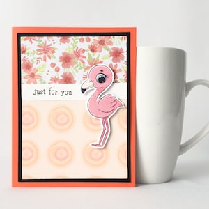 Carte de voeux faite main flamant rose – Mignonne et polyvalente, design « Juste pour vous » – Parfaite pour tous les âges