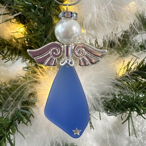 Christmas Angel Ornament – Blues, White Sea Glass