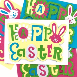 Joyeuses Pâques – 5 cartes de lapin faites main – Cartes de Pâques amusantes à plusieurs niveaux pour les enfants