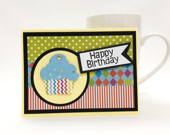Personalized Sparkly Cupcake Birthday Card - Handmade for All Ages