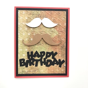 Carte d'anniversaire pour homme : voeux masculins faits main avec moustache pour lui, parfaite pour lui