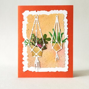Carte de voeux faite main - Succulents paniers suspendus découpés, carte tout usage
