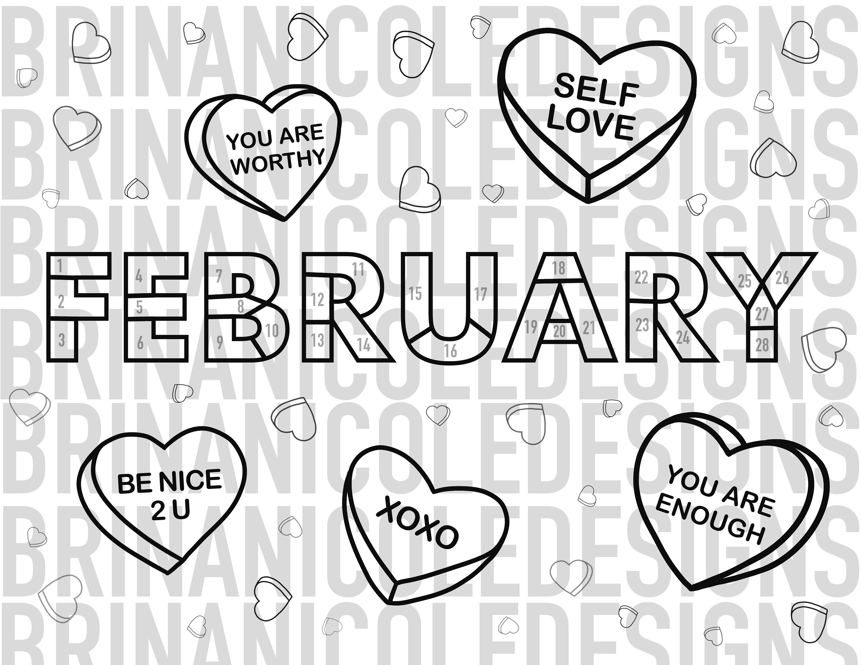 February Coloring Workout Calendar - Etsy