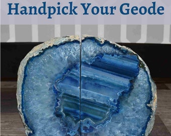 Blue Agate Bookends Geode Book ends for Heavy Books Coastal Bookend Pair Blue Ocean Agate Home Decor Crystal Bookends Heavy Bookends