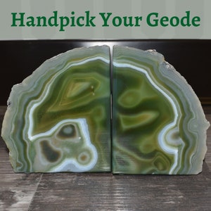 Green Agate Bookends Decorative Geode Book Stoppers Natural Decor Crystal Bookends Heavy Bookends for Kids Nature Decor Valentine's Day Gift