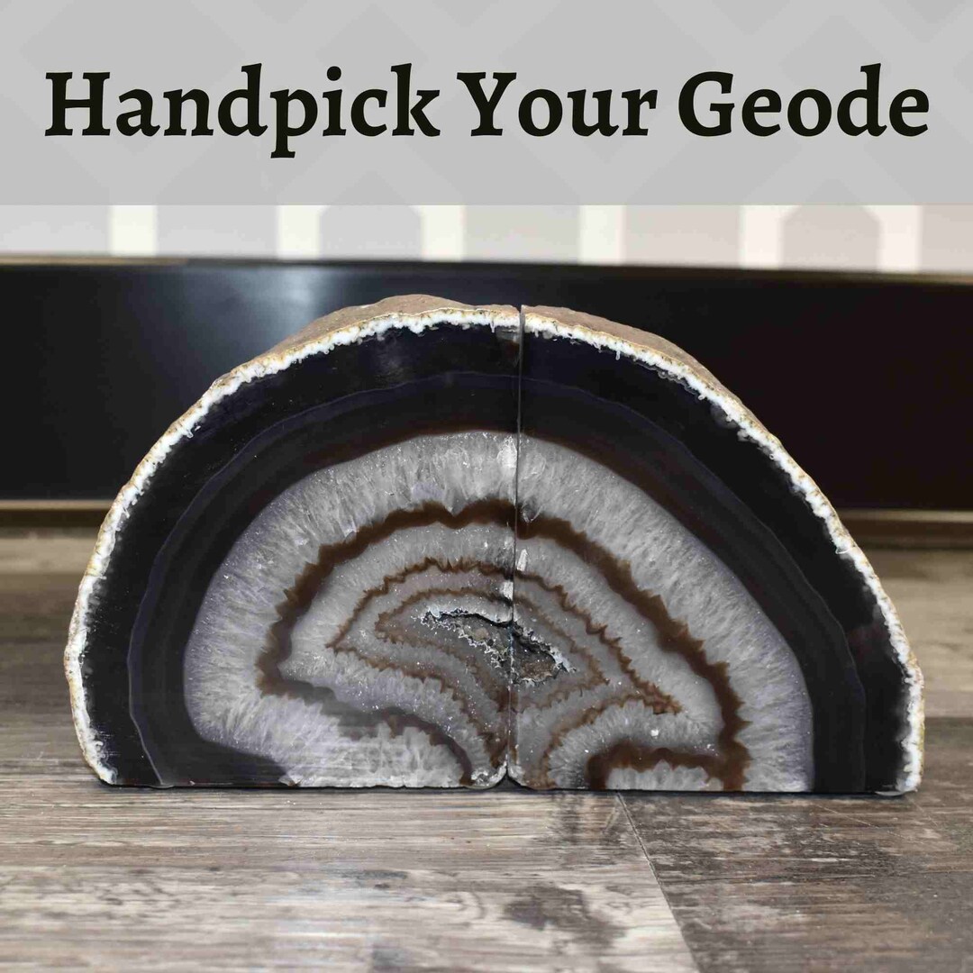 Black Agate Bookends Geode Book Ends Bookend Pair Shelf Decor Crystal Bookends Stone Bookend