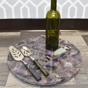 Premium Amethyst Lazy Susan, Geode Turntable for Countertop, Tabletop Serving Decor, Amethyst Centerpiece, Housewarming or Black Friday Gift