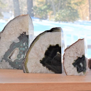 Black Agate Book Ends 2 to 9 lbs Shelf Decor Brazilian Black Agate Book Holder for Book Lover Aesthetic Geode Book Display Bookend image 3