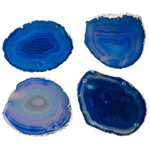 Elegant Teal Slice Coaster Set of 4 with Stunning Silver Trim - Perfect Resin Coasters or Housewarming Gift