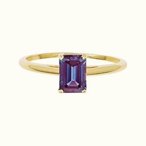 Emerald Cut Alexandrite Engagement Ring , Color Change Alexandrite RIng, June Birthstone, Promise Ring, Birthday Gift, Solitaire Ring