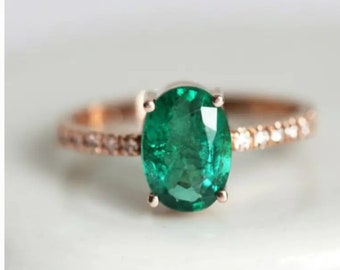 Emerald Engagement Ring in Sterling Silver platinum Overlay,Emerald Ring,Anniversary Gift,May Birthstone Ring,Birthday Gift,Gift for Her