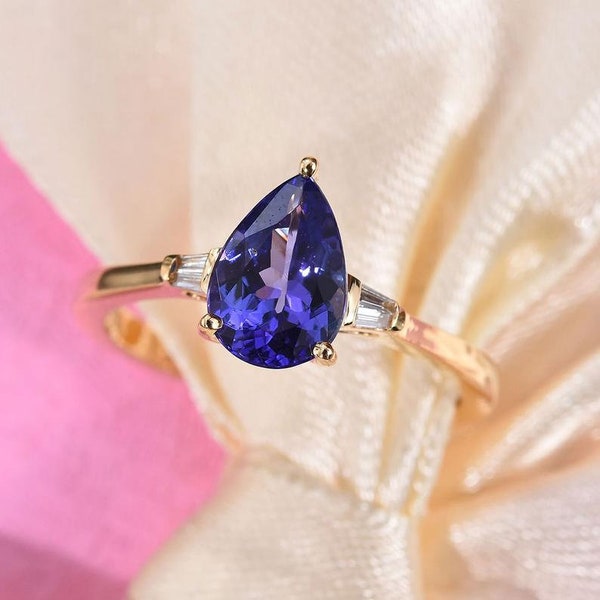 Art Deco AAA Premium Tanzanite Engagement Ring with Diamond Set with in Sterling Silver,Anniversary Gift,December Birthstone,Gift for Her