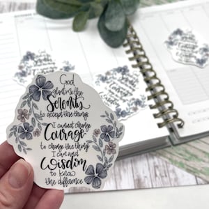 Serenity Prayer Floral Vinyl Decal Faith Stickers for Laptops, Binders, Tumblers, Bibles etc