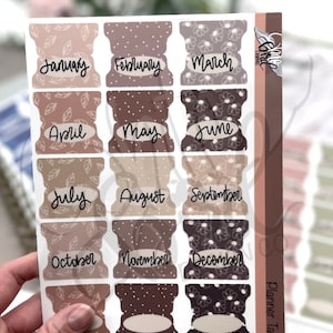 Monthly Sticker Tabs| Planners Journals Notebooks| Brown and Tans