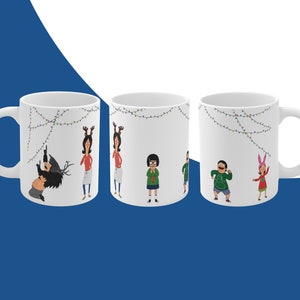 Bob&#39;s Burgers Christmas Mug - Belcher Family Christmas Outfits Dancing - The Bleaken Episode Christmas Mug - Bob, Linda, Tina, Gene, Louise