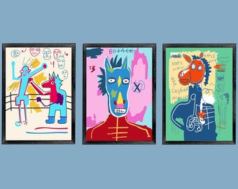 Bojacke Horseman 3er Set Kunstdrucke - Kunst aus dem Büro von Herb Kazazz - Neo-Expressionismus, neo-expressionistische Gemälde