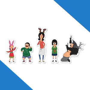 Bob's Burgers Christmas Stickers Set - Belcher's Dancing in Christmas Outfits from Episode "The Bleakening" - Bob, Linda, Tina, Gene, Louise