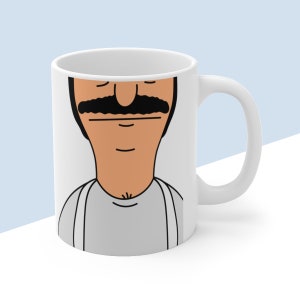 Bob Belcher from Bob&#39;s Burgers Face Mug - Double-Sided Mustache Mug - Christmas Gift Idea, Gift for Him, Stocking Stuffer, Father&#39;s Day