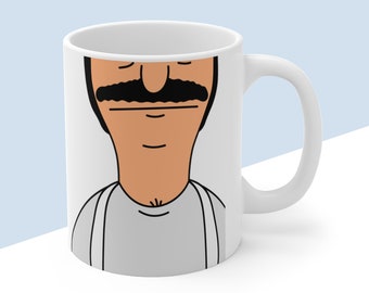 Bob Belcher from Bob&#39;s Burgers Face Mug - Double-Sided Mustache Mug - Christmas Gift Idea, Gift for Him, Stocking Stuffer, Father&#39;s Day