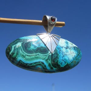 Malachite with Chrysocolla - Pendant Silver 925 with Garnet