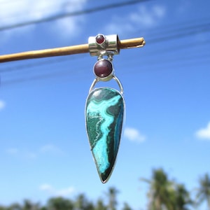 Malachite with Chrysocolla - Pendant Silver 925 with 2 x Ruby