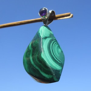 Malachite pendant silver 925 with amethyst