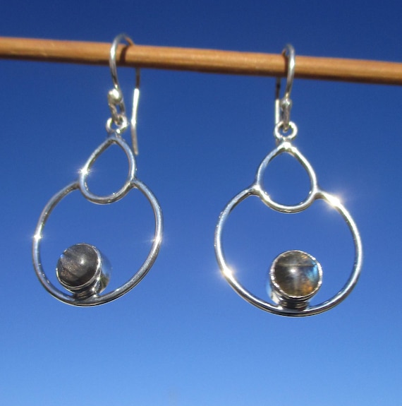 Boucles D'oreilles En Labradorite Sur Argent 925 - Pierres Bleutées