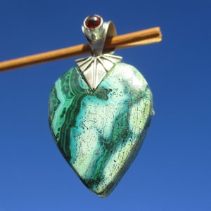 Malachite with Chrysocolla - Pendant Silver 925 with Garnet