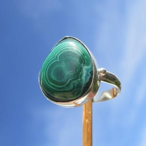 Malachite with chrysocolla, ring size 17.25 - silver 925