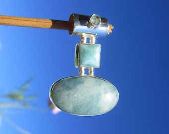 Aquamarijn hanger, zilver 925 met larimar en blauwe topaas
