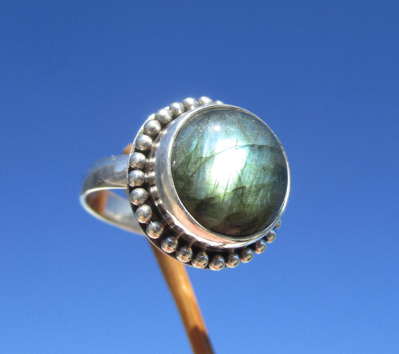 Bague En Argent Massif 925 Avec Labradorite Bleue Taille 59 - Forme Marquise 21x11 Mm - Fabriqué En France