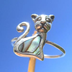 Abalone - Perlmutt Ring Gr. 18,25 - Silber 925 - Katze