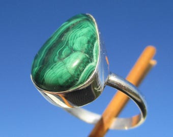 Malachiet, ringmaat 18.75, 925 zilver