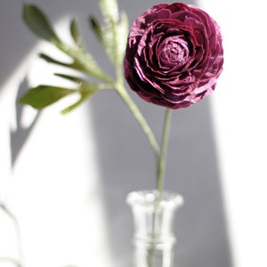 Crepe Paper Ranunculus Realistic Handmade flower Mother's Day Anniversary Gift Wedding Cabernet