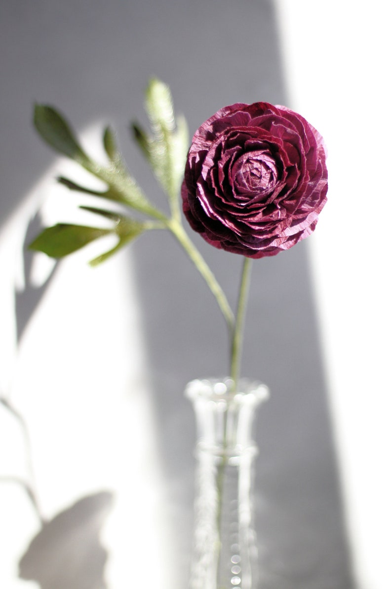 Crepe Paper Ranunculus Realistic Handmade flower Mother's Day Anniversary Gift Wedding Cabernet