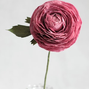 Crepe Paper Ranunculus Realistic Handmade flower Mother's Day Anniversary Gift Wedding Dusty Maroon