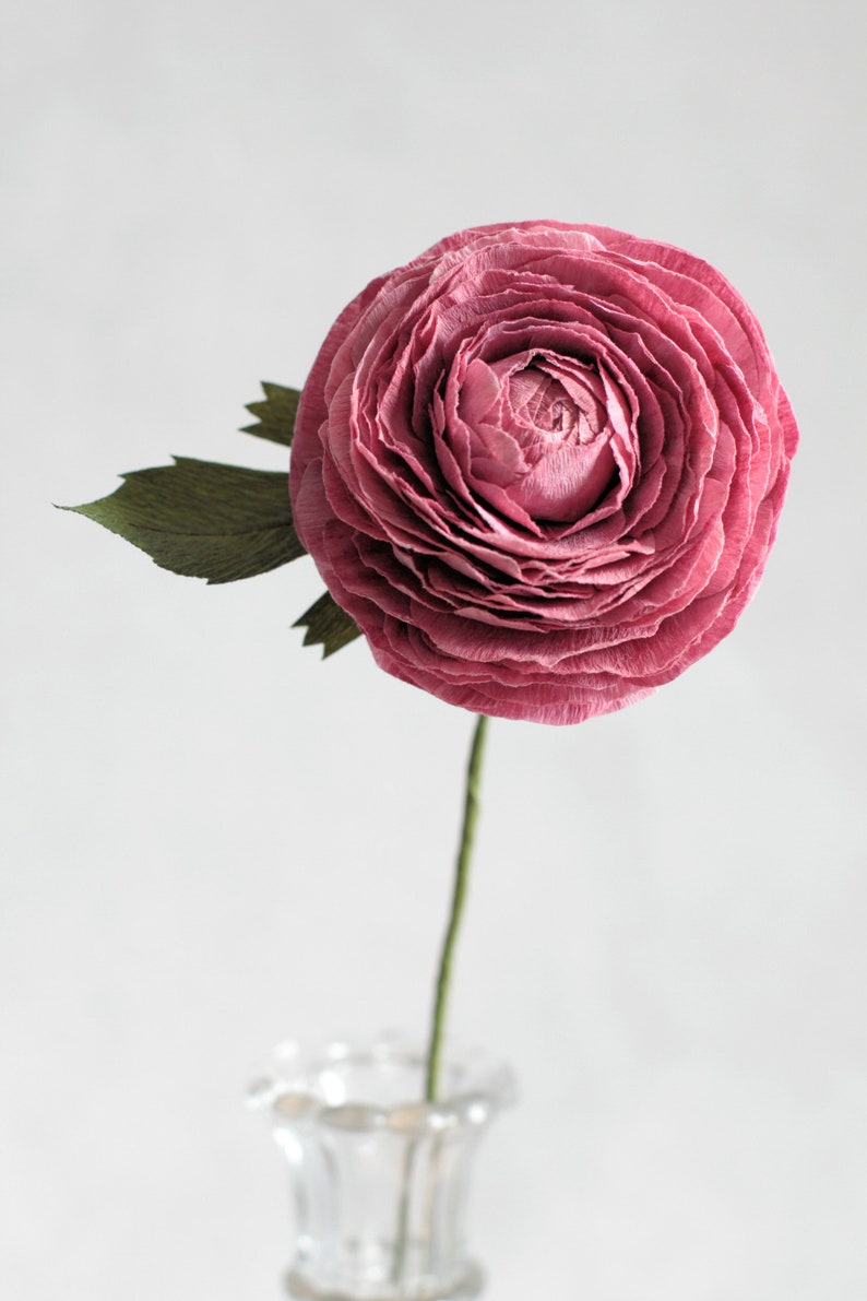 Crepe Paper Ranunculus Realistic Handmade flower Mother's Day Anniversary Gift Wedding Dusty Maroon