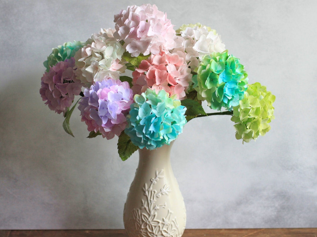 Crepe Paper Hydrangea Faux Flower Bouquet the Pastel Collection Pink