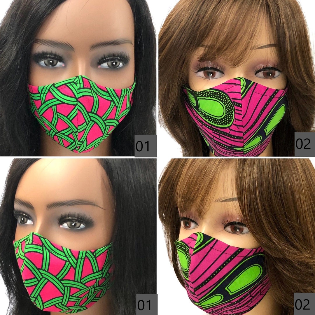 Pink and Green Face Mask With Nose Wire Filter Pocket and Etsy