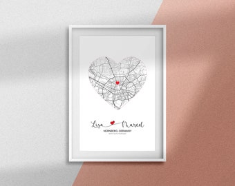 VALENTINES GIFT Where We Met Gift, heart map frame, where we met map, anniversary gift for him, paper anniversary, wedding gift