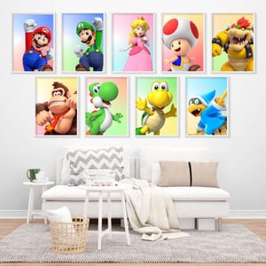 Láminas del clásico juego Mario / Juego de 9 piezas para pared infantil / Descarga digital