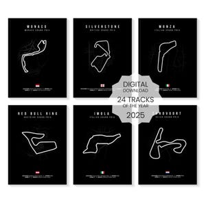 24 circuits van het jaar 2025 | F1-posterbundel | Formule 1-poster| F1-poster| F1-track|Monaco Monza-print|F1 muurkunst|Formule 1-cadeau|F1-bundel