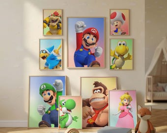 Classic Mario Game Prints | Set of 9 Kids Room Wall Art | Digital Download