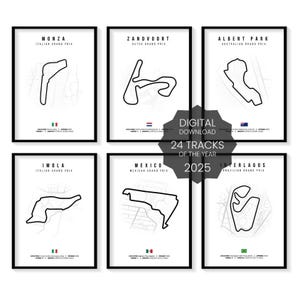 24 circuits van het jaar 2025 | F1-posterbundel | Formule 1-poster| F1-poster| F1-track|Monaco Monza-print|F1 muurkunst|Formule 1-cadeau|F1-bundel