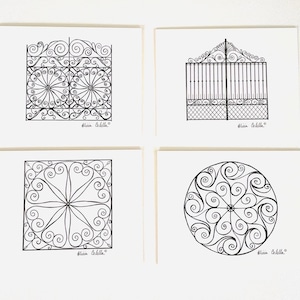 Charleston Gates, conjunto de tarjetas de notas Surtido de Charleston Gates, arte dibujado a mano Charleston SC, tarjetas de felicitación de viaje, regalos para amigos y anfitrionas
